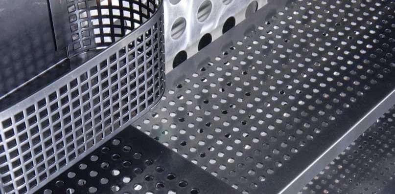close up of perforated metal shelving for merchandising