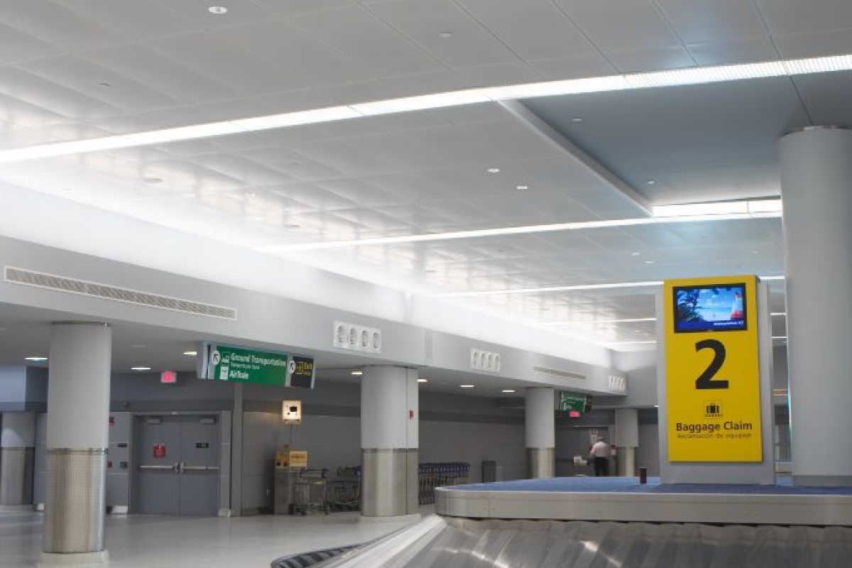 Perforated Metal Ceiling in Baggage Claim Area