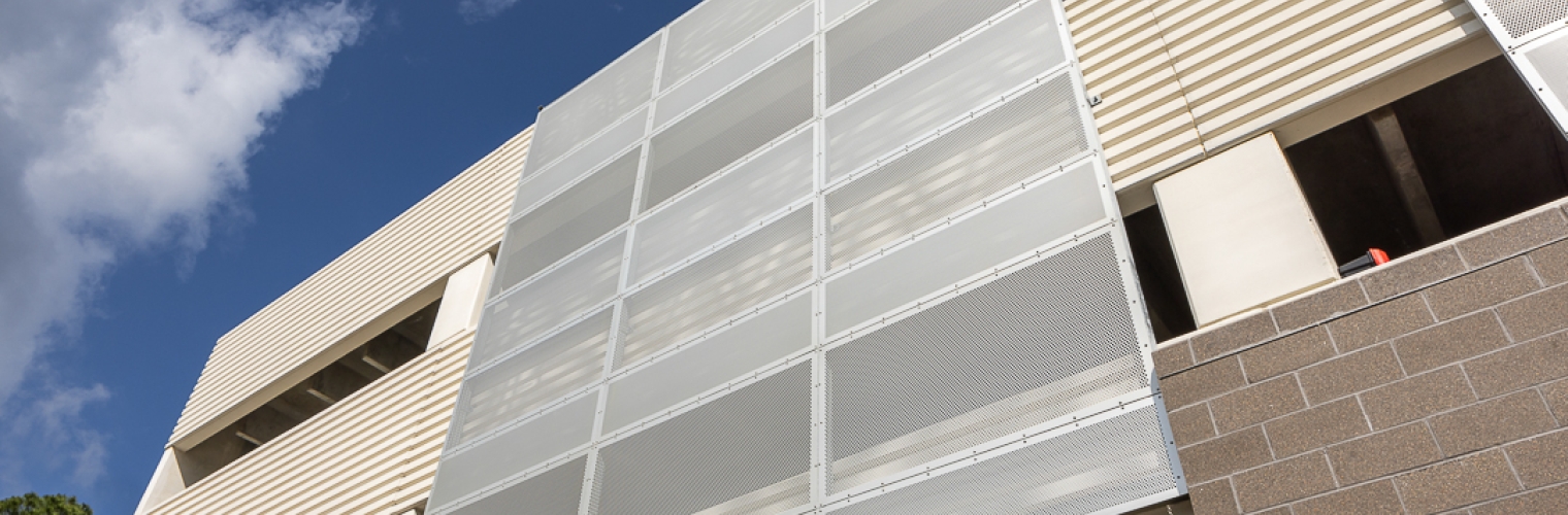 Looking up at perforated metal panels