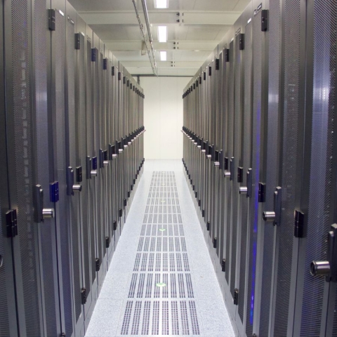 data center filled will perforated metal panel enclosures