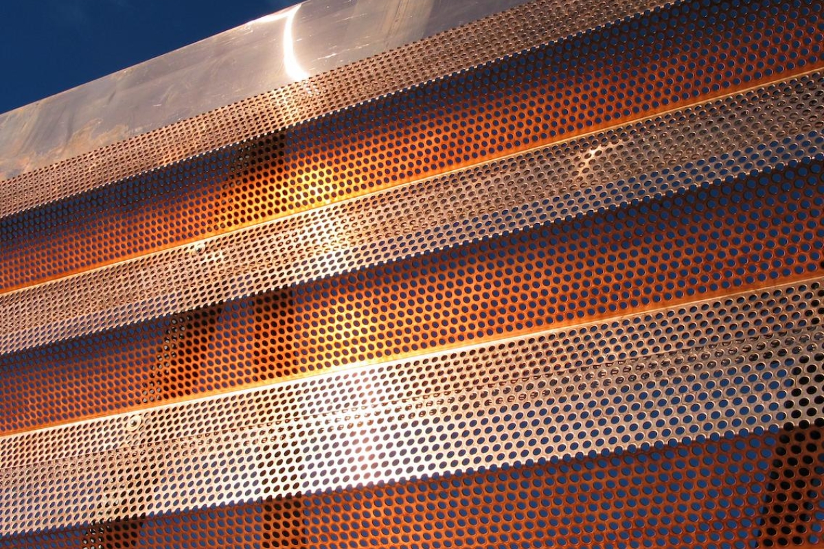 perforated copper facade close up