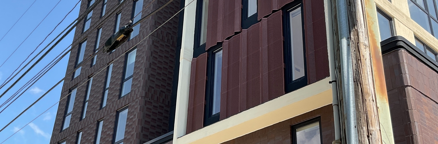 perforated panels on a building