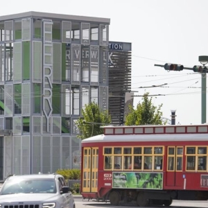 Perforated Metal surrounding Ferry Terminal Building