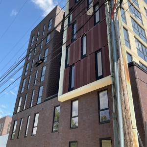 perforated panels on a building